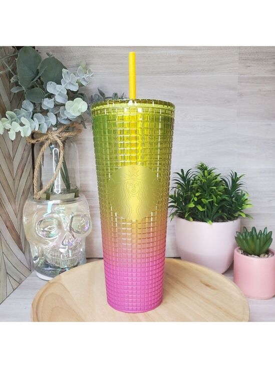 Starbucks Accessories - Starbucks Lemon Ombre Grid Gradient Tumbler Disco Matte 24 oz Venti